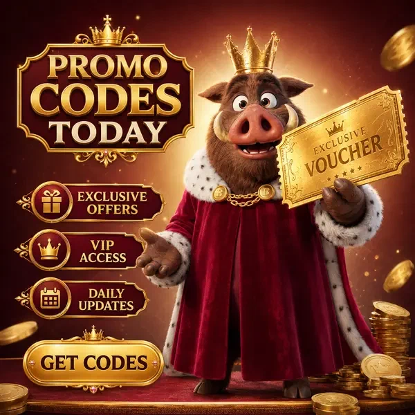 Eber-König präsentiert Promo-Code-Gutschein im Kingia Casino mit goldenen Akzenten