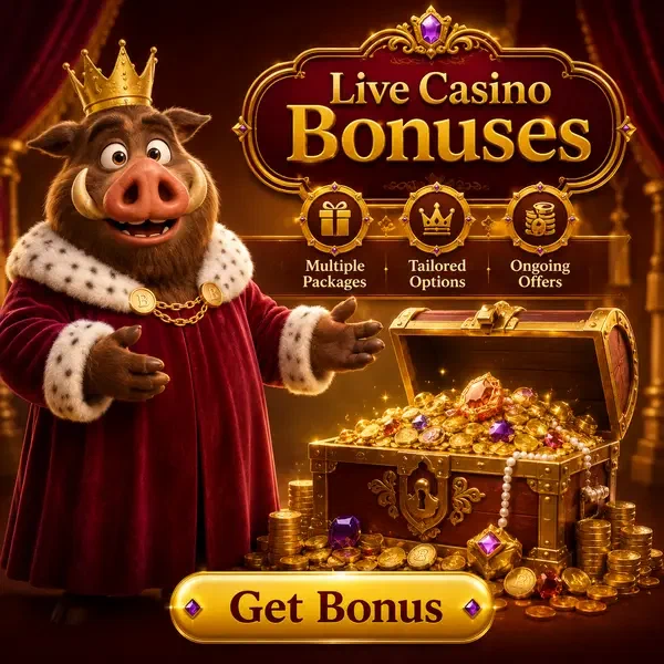 Boar king presenting live casino bonuses at Kingia treasure chamber