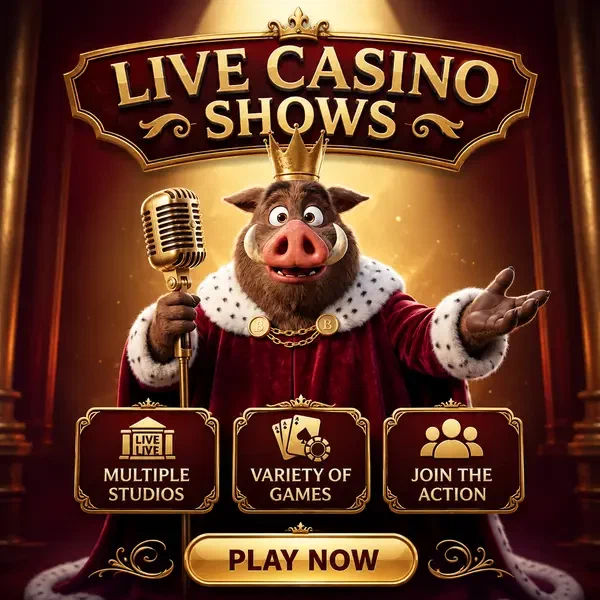 Kingia Live Games regal host presenting live casino shows with vintage microphone